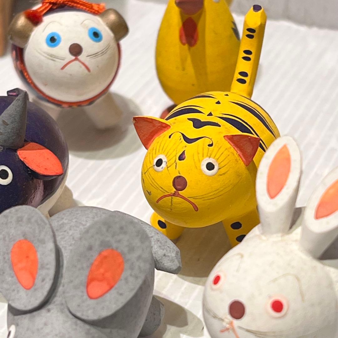 【おぐら屋　木彫人形十二支】　おまとめ　鳥取県　岩美　郷土玩具　挽物細工