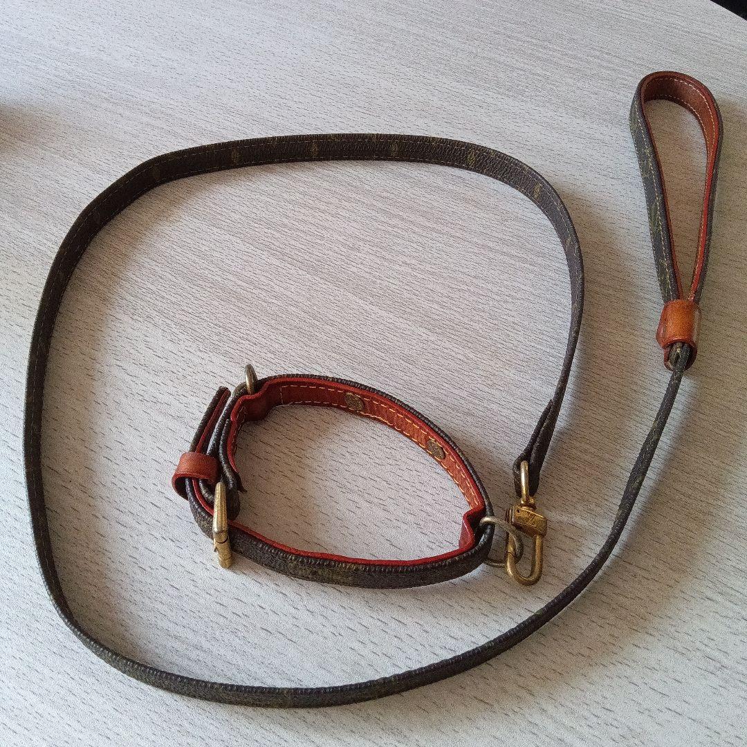 値下げ〜断行 ルイビトン レザー小型犬用リード 　首輪調整可能