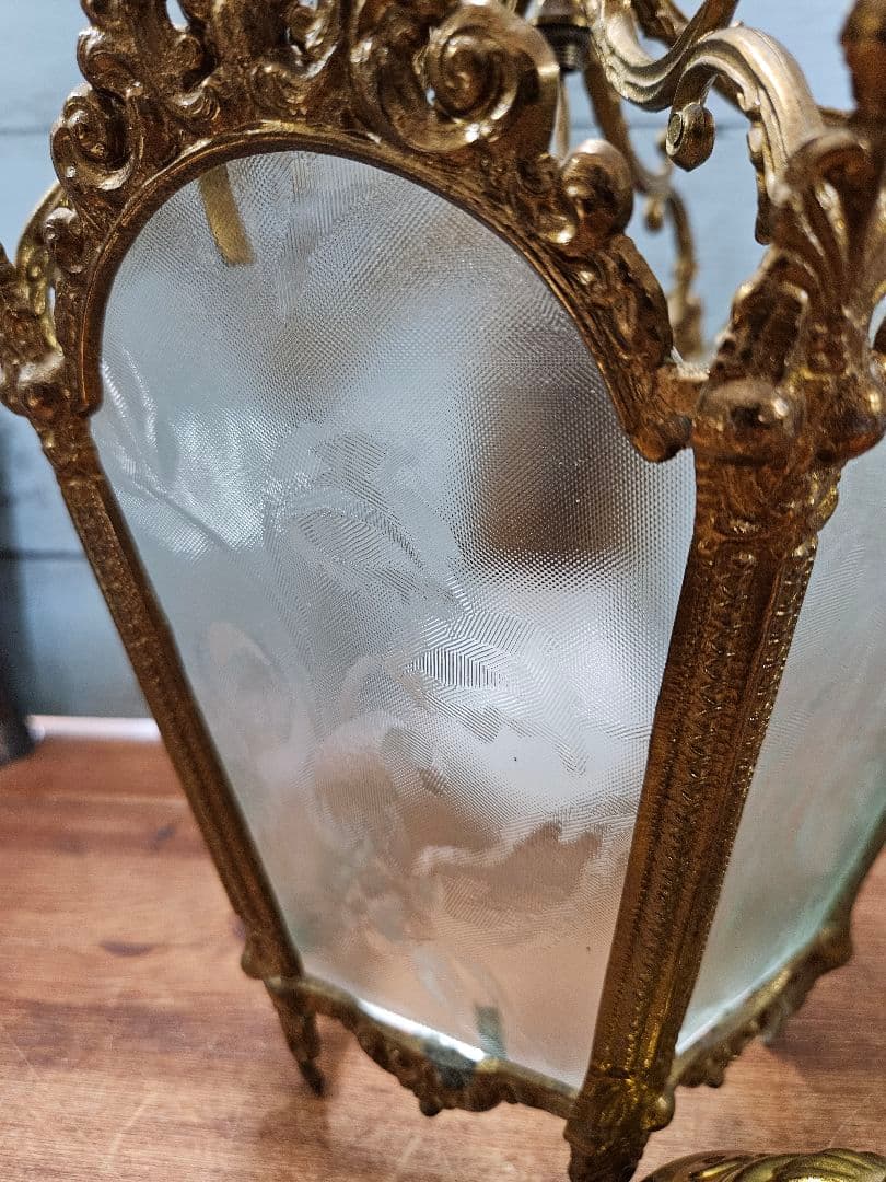 フランスアンティーク 5面ガラスのペンダントライト アールヌーボー 吊り下げ