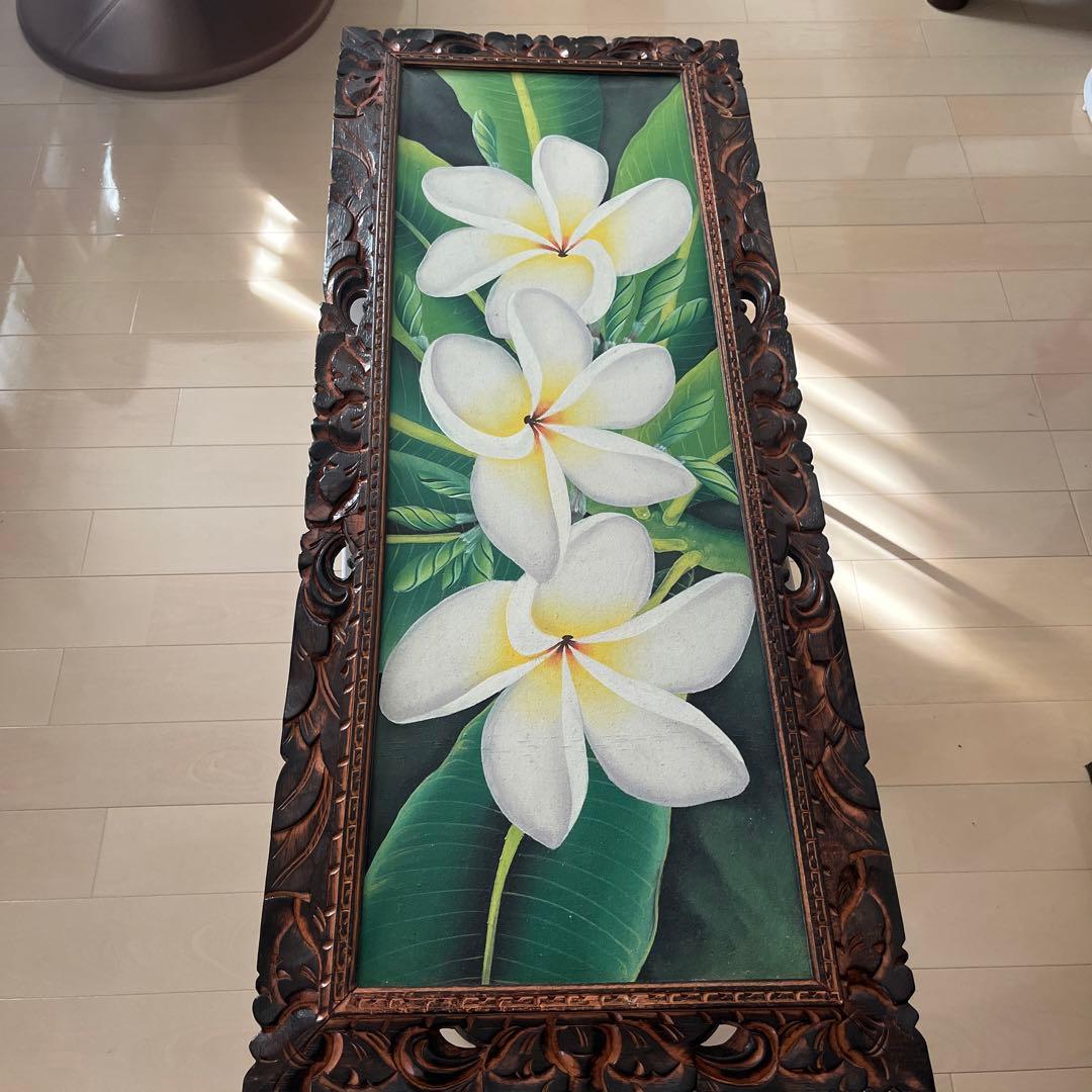 まるもり　　プルメリアの絵画（彫刻フレーム付き）
