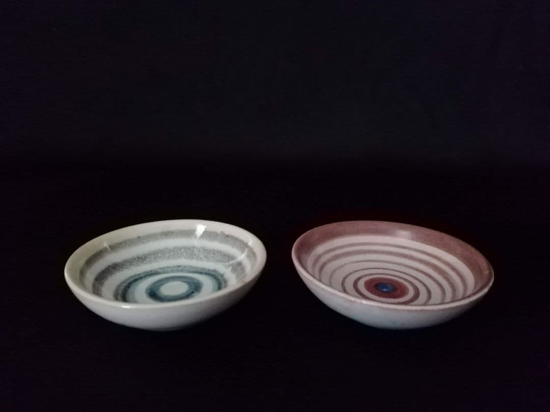 超レア　逸品　マジョリカ古窯　色絵輪線紋小皿　10客　明治期　時代箱付き