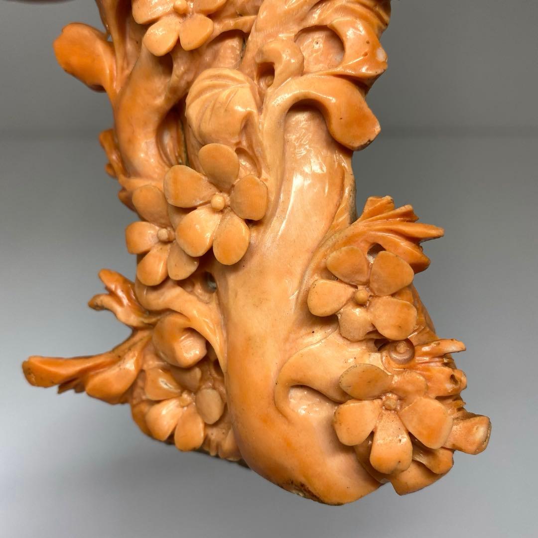 極太赤珊瑚置物　台込高さ23㎝/453g 東Y7-0312☆2F