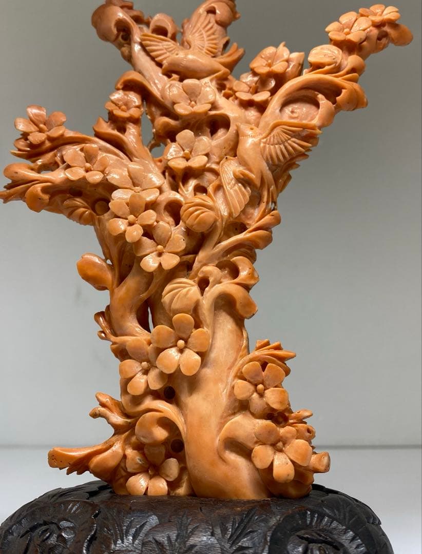 極太赤珊瑚置物　台込高さ23㎝/453g 東Y7-0312☆2F