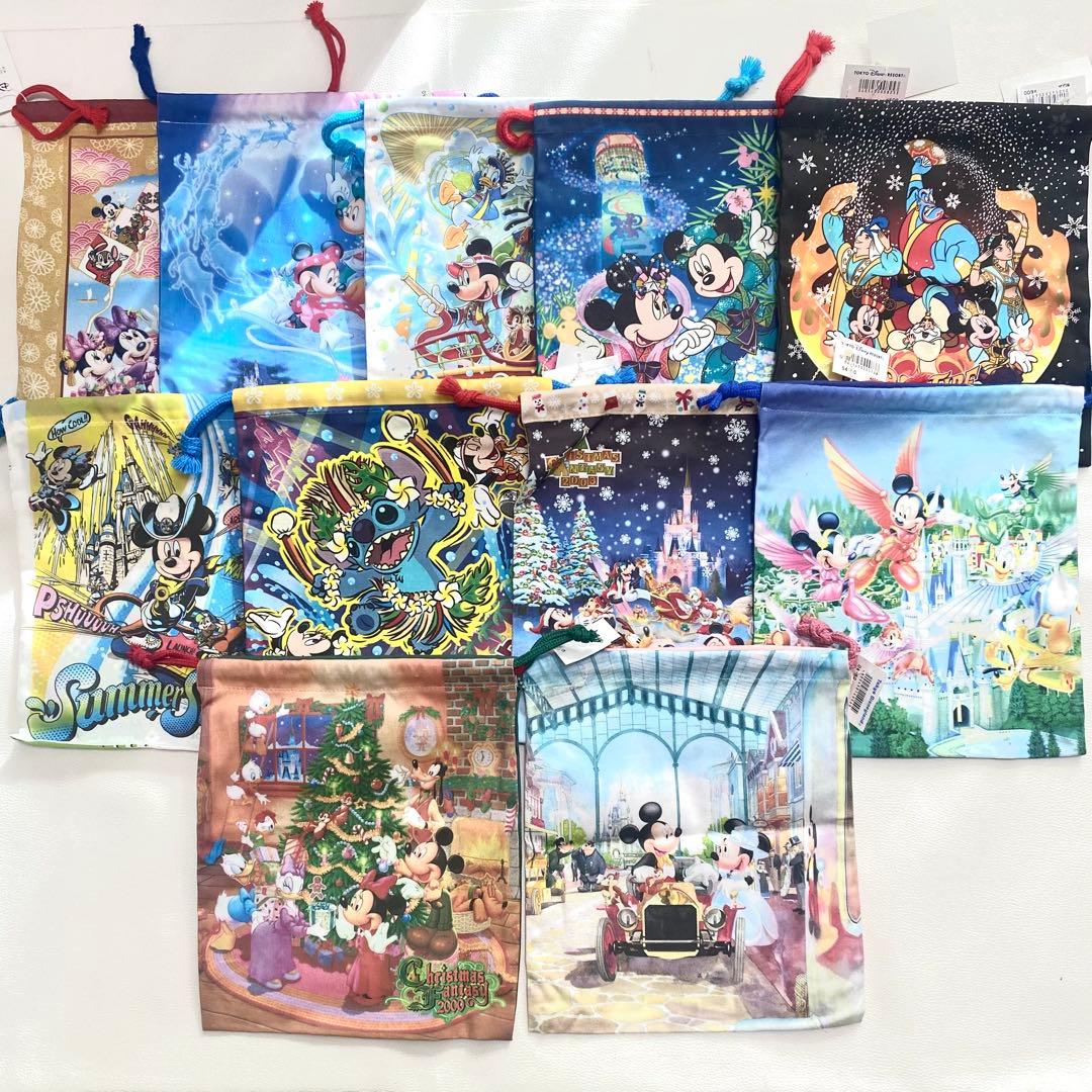 Disney 巾着　11枚セット　ランド　クリスマス　ミッキー　スティッチ　七夕