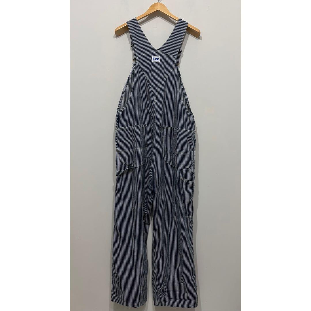 美品 リー インディゴ ヒッコリー ストライプ 柄 デニム オーバーオール