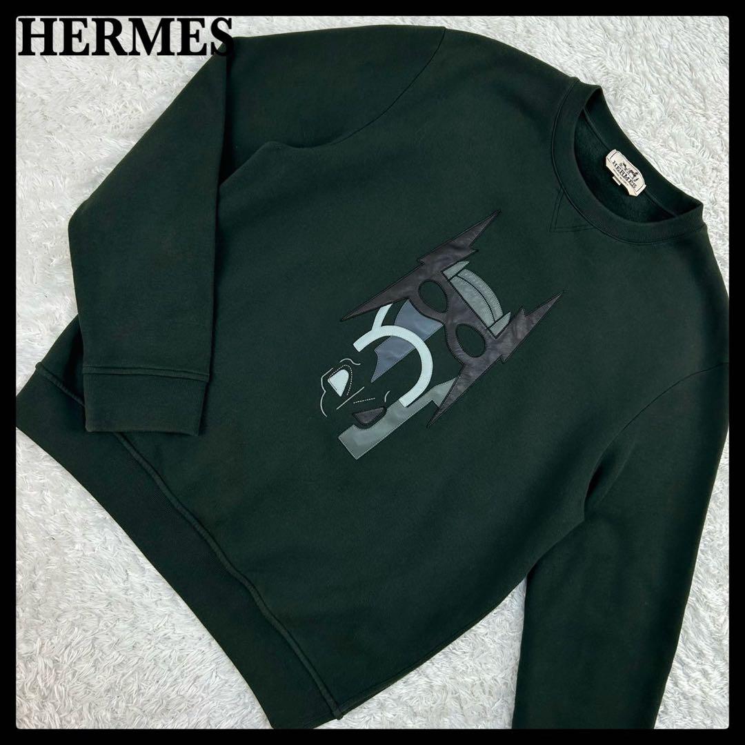 5263【希少】エルメス☆レザーロゴ入りスウェット 入手困難 即完売注意 緑色