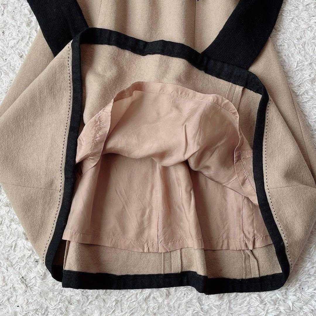 【美品】エムズグレイシー ドッキングワンピース ウール ブラック×キャメルひざ丈