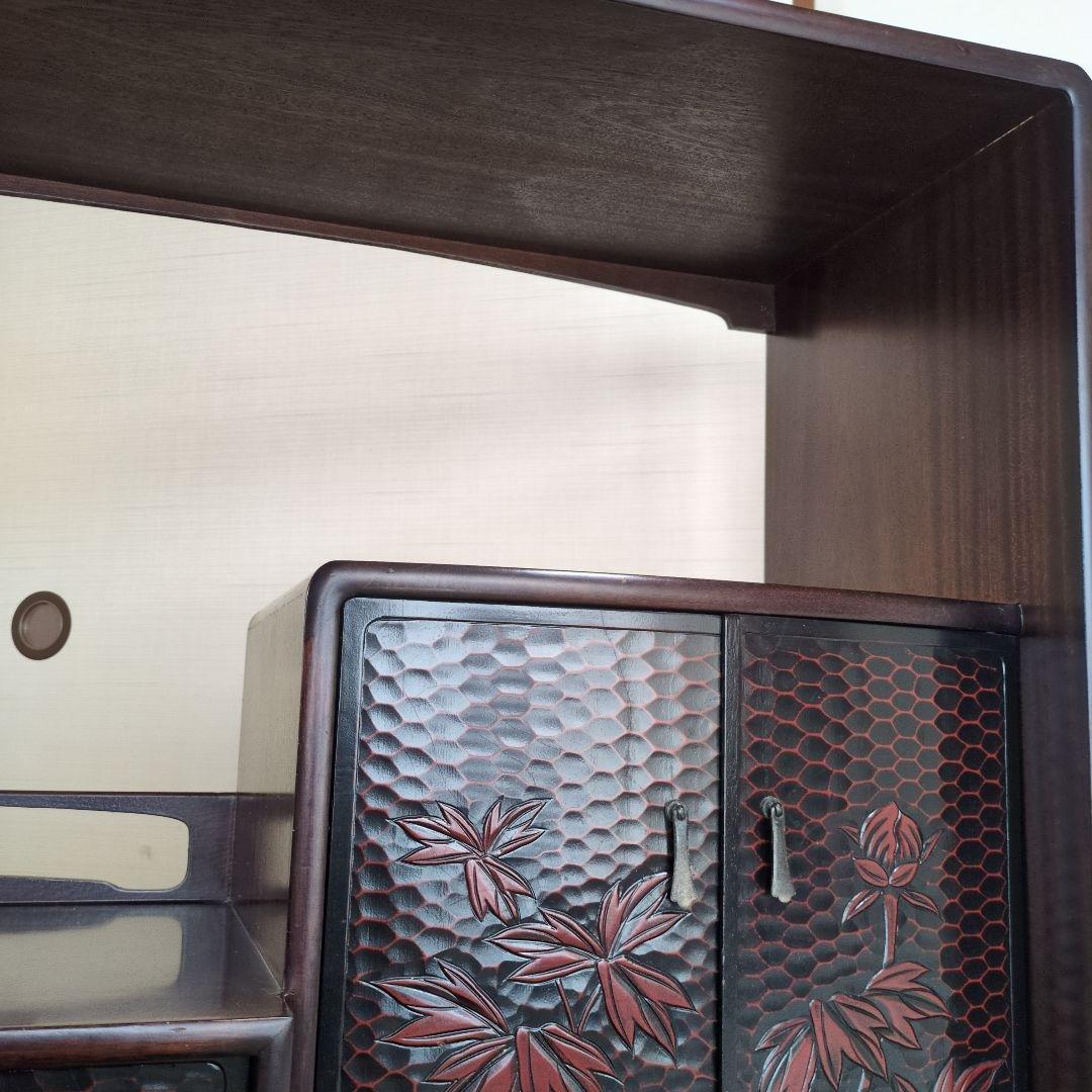 昭和レトロ 鎌倉彫 茶箪笥 和製 飾り棚 シェルフ アンティーク 骨董