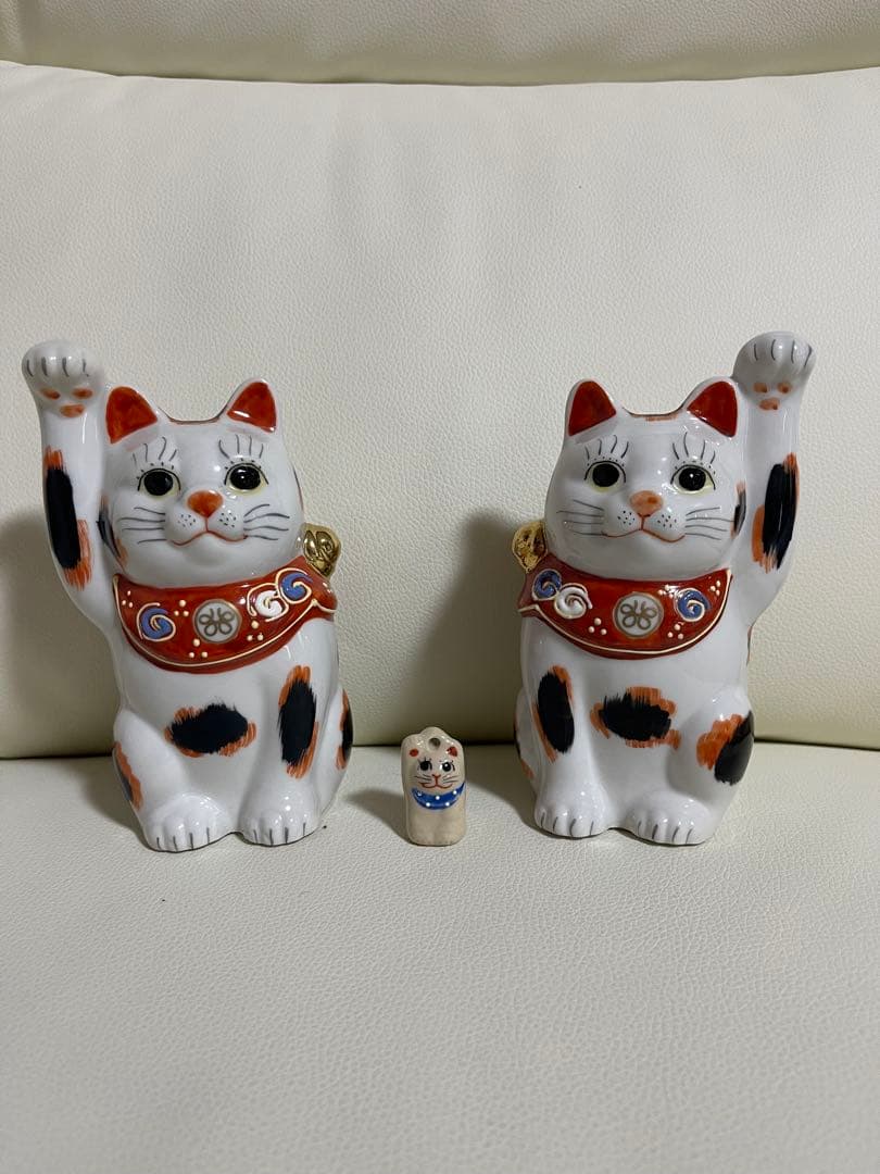 招き猫 九谷焼　2匹（右手）（左手）＆ミニ猫セット