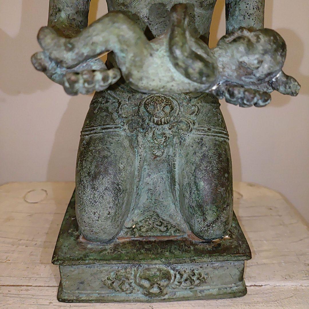 青銅 牛頭人型 彫刻 約28cm　チベット仏教の牛頭法王