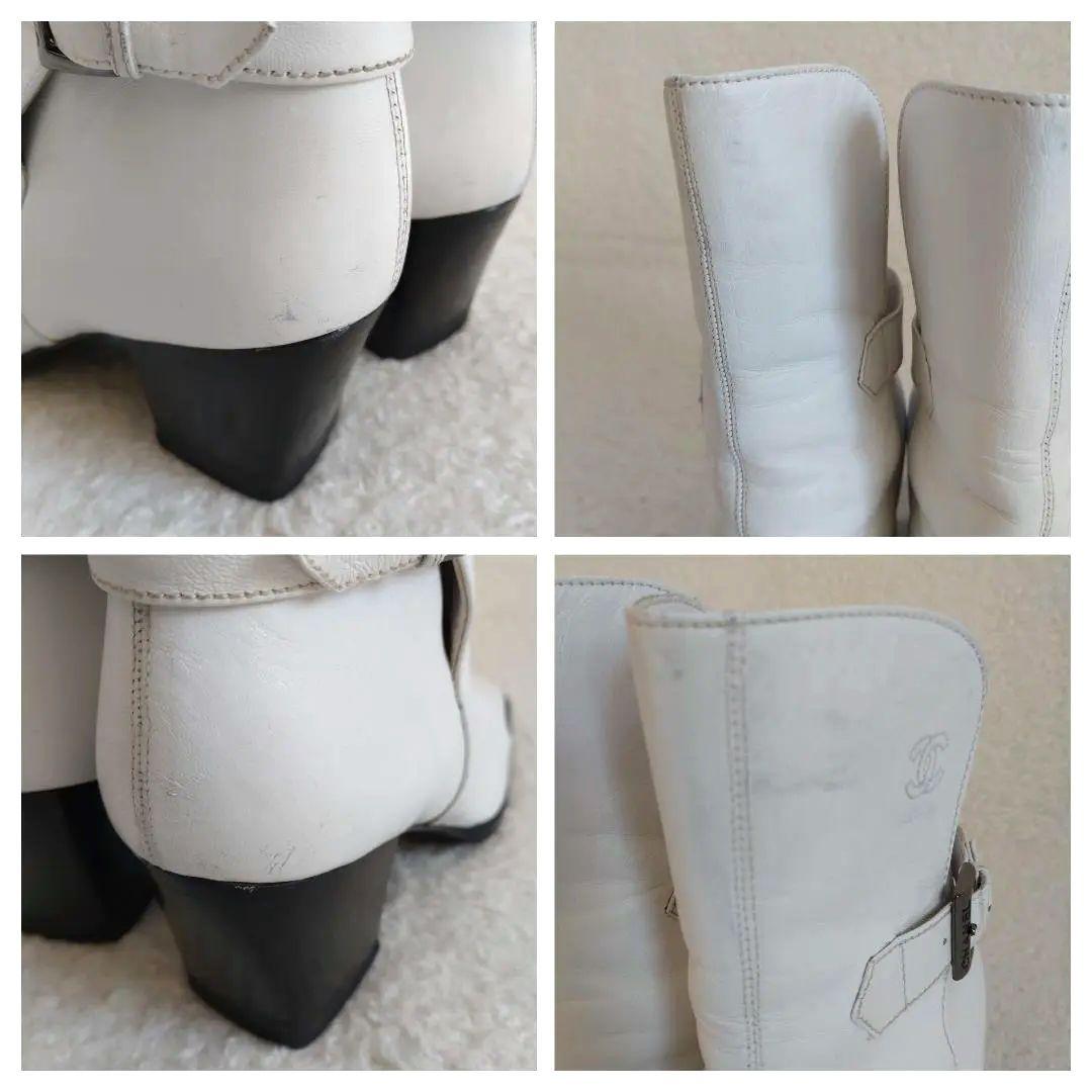 CHANEL ショートブーツ スクエアトゥ CC ココマーク 白 23～23.5