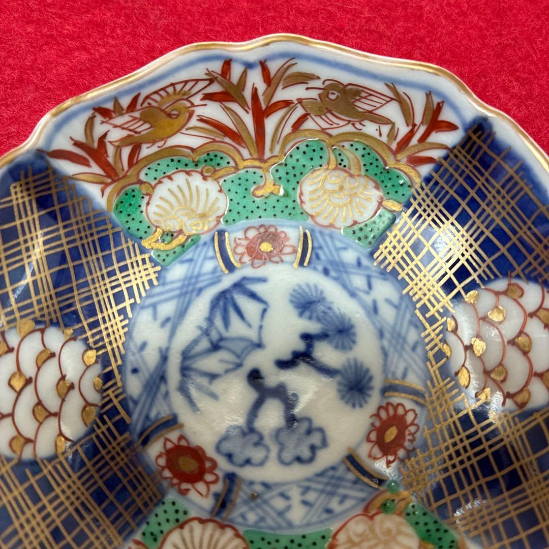 古伊万里　金彩　菊型　豆皿　小皿 5客