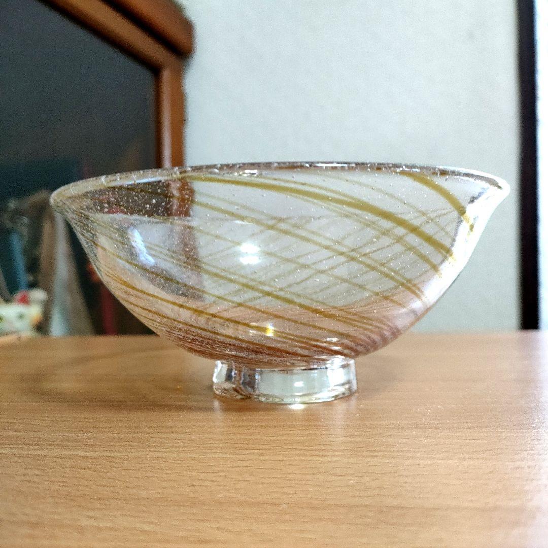 〈未使用〉山下璃風　義山　忘草　茶器　ガラス工芸　抹茶茶碗　茶道具【TY7】