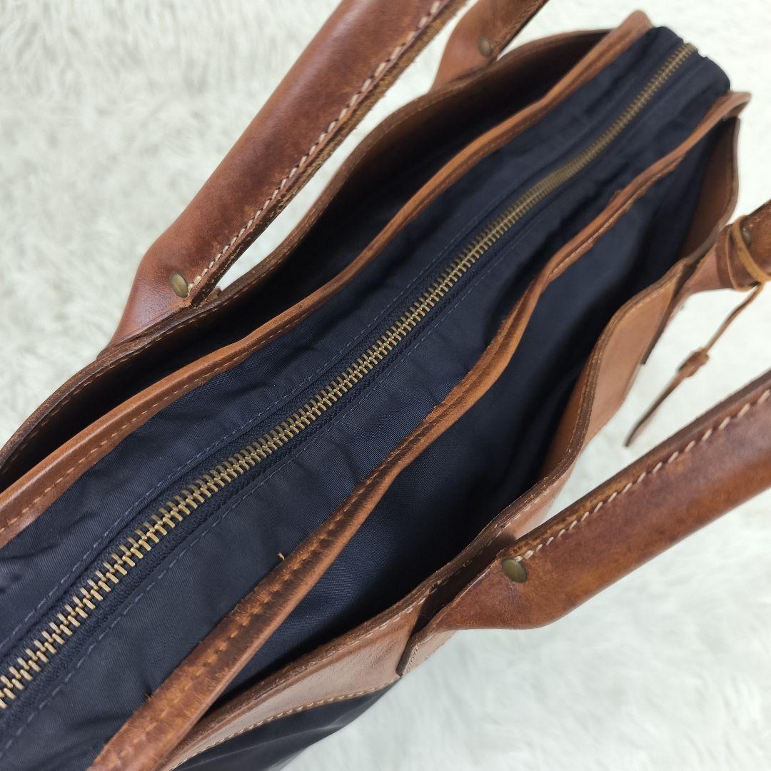 ✨極美品✨ フェリージ ブリーフケース ナイロン レザー 紺茶 B4可 1845