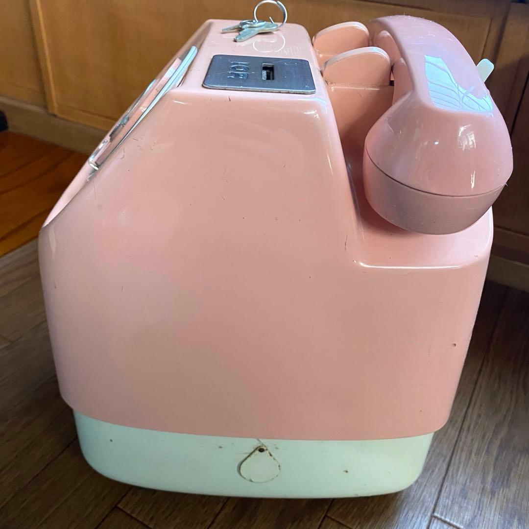 ダイヤル式　ピンクの公衆電話 インテリア 鍵付き 昭和レトロ 初期型 当時物