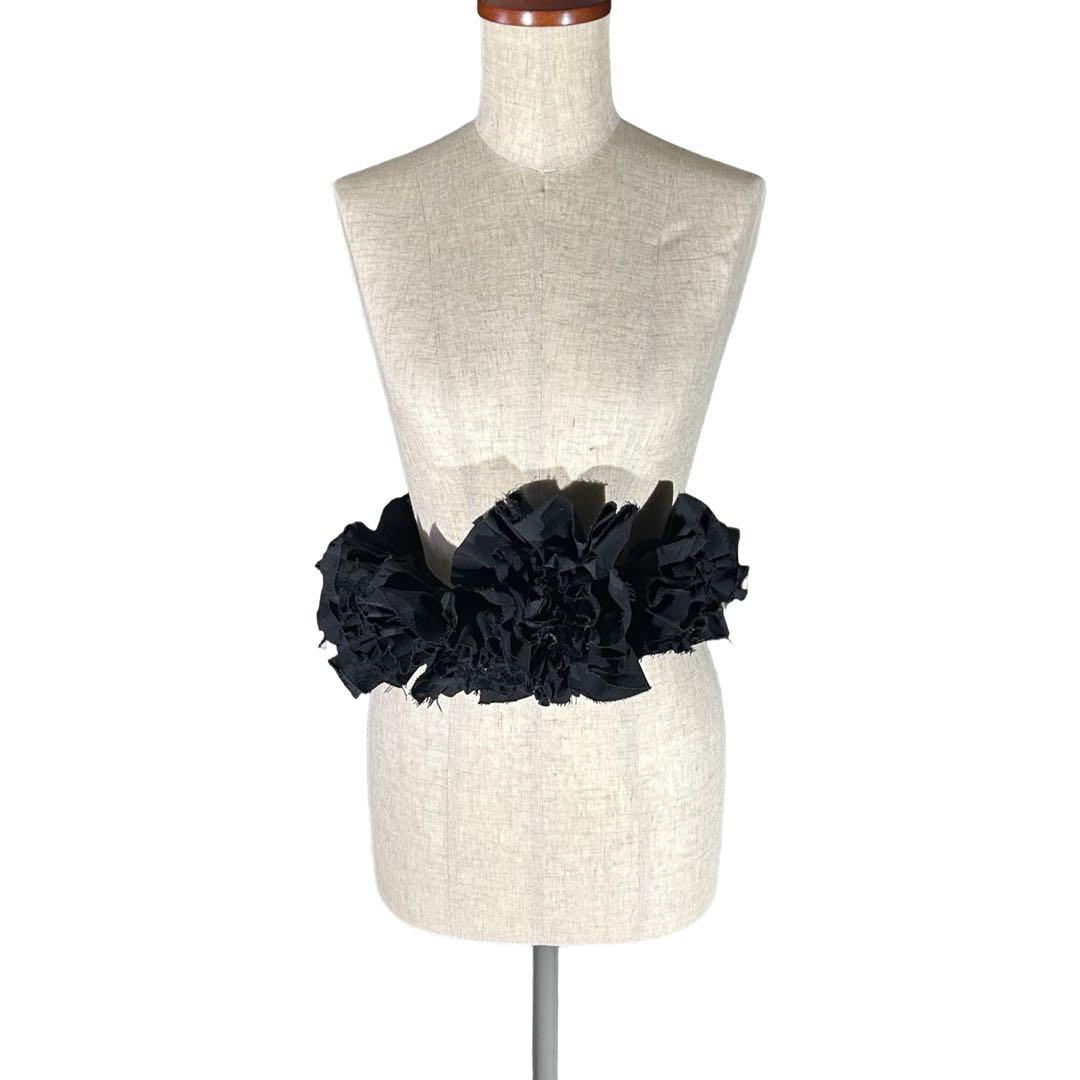 80s archive フリルフラワー装飾ベルト 黒