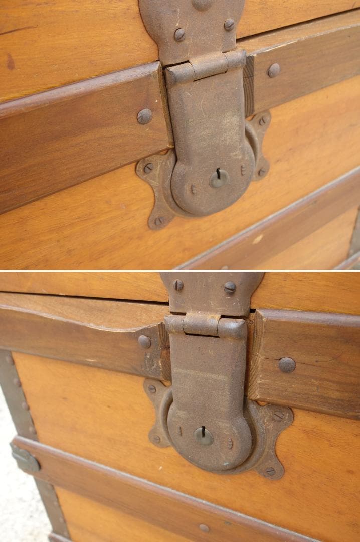 【中古】K▼木箱 宝箱 船舶 トランクケース 古道具 収納 (38707)