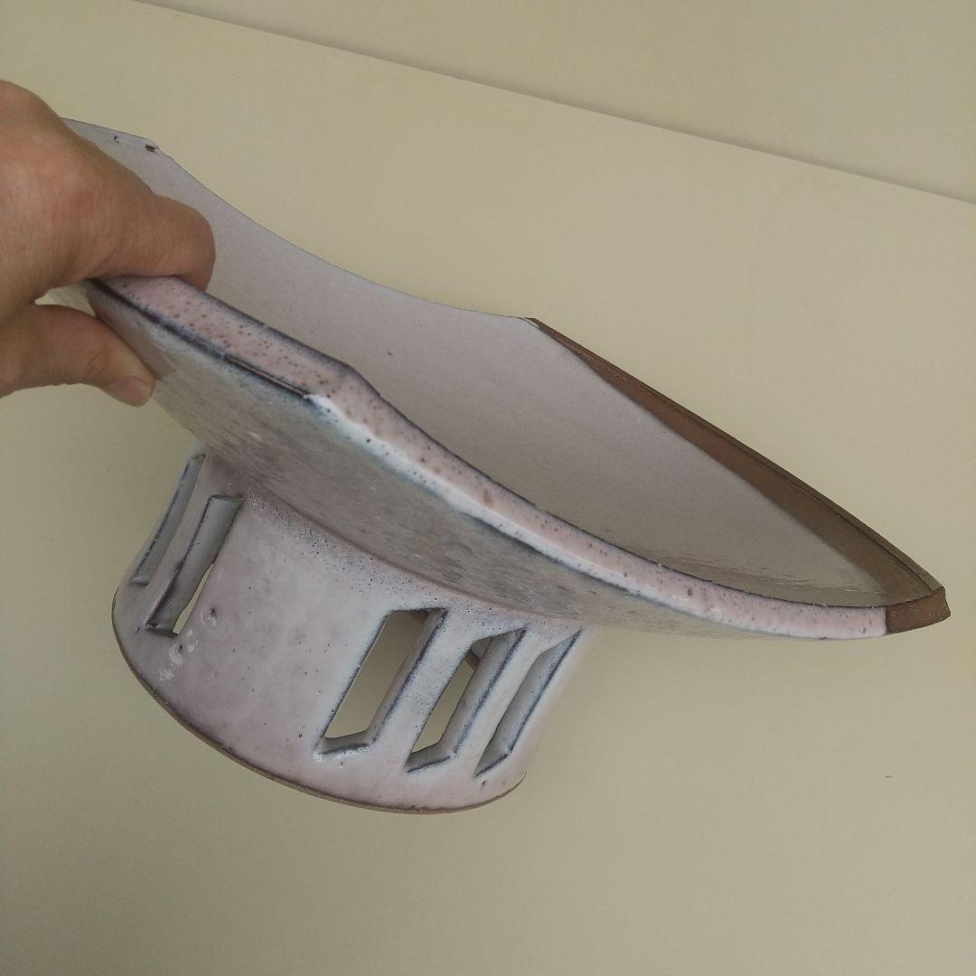 萩焼　新庄貞嗣　萩白釉台皿　長期保管品　個展カタログ付き