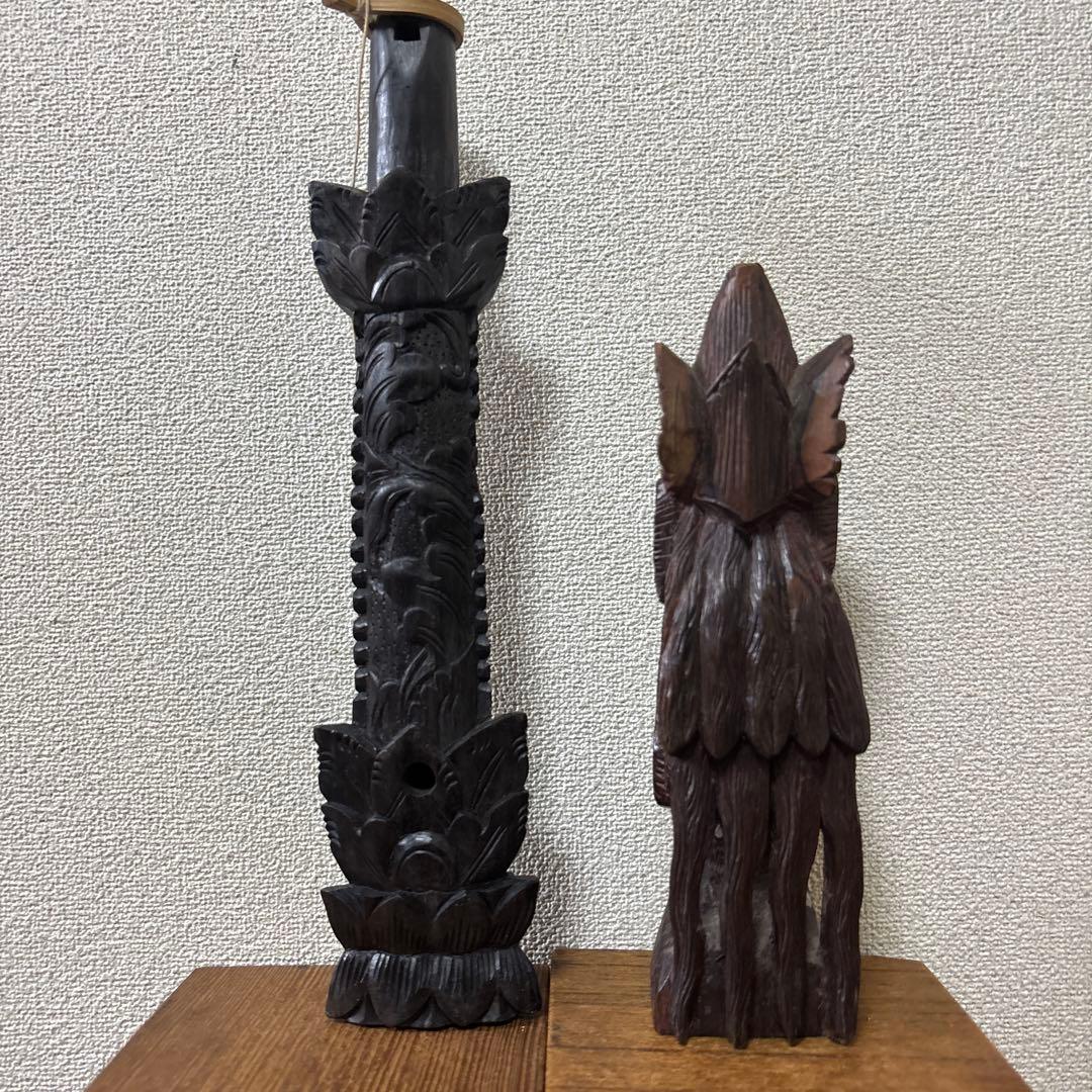 装飾笛 スリン & ナーガ 木彫り置物 2点セット 民族アート