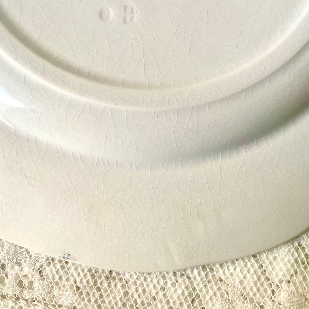 エミールブルジョワ窯ブルーリボンのガーランドプレート　平皿　フランスアンティーク