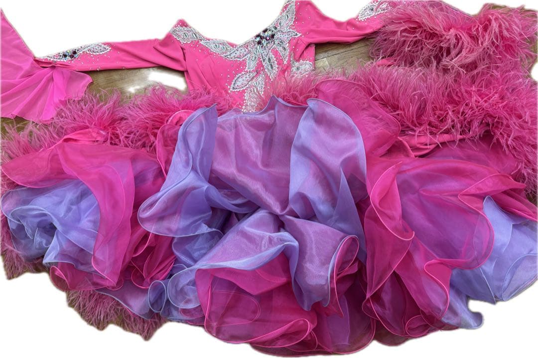 チャコット社交ダンスドレス ピンク フリルチョーカーとフロート付き 3 L日本製