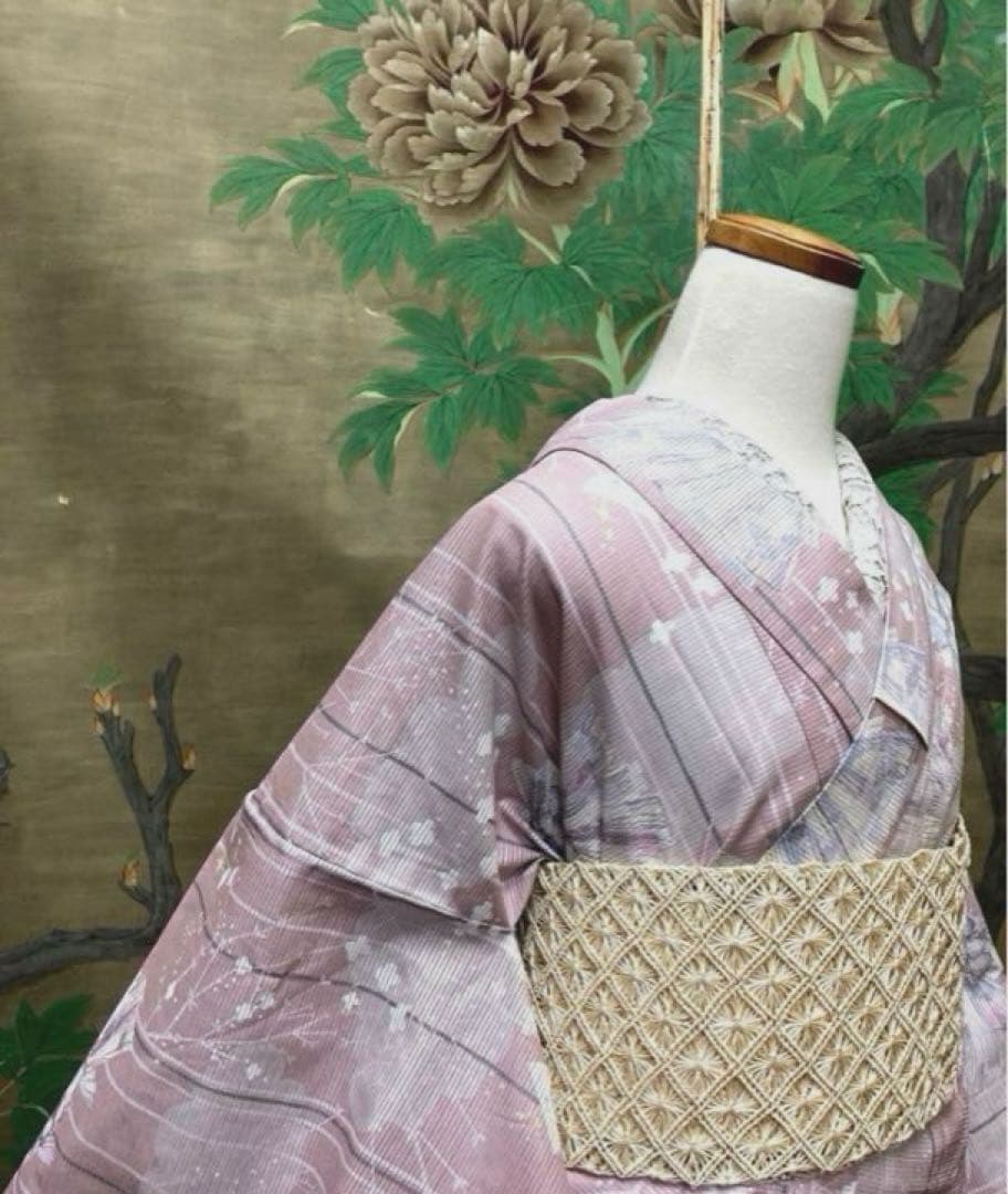 ブランド金子みすゞ 上品な大人の金魚柄綿絽単衣お着物　浴衣 絞り帯プレゼント付き