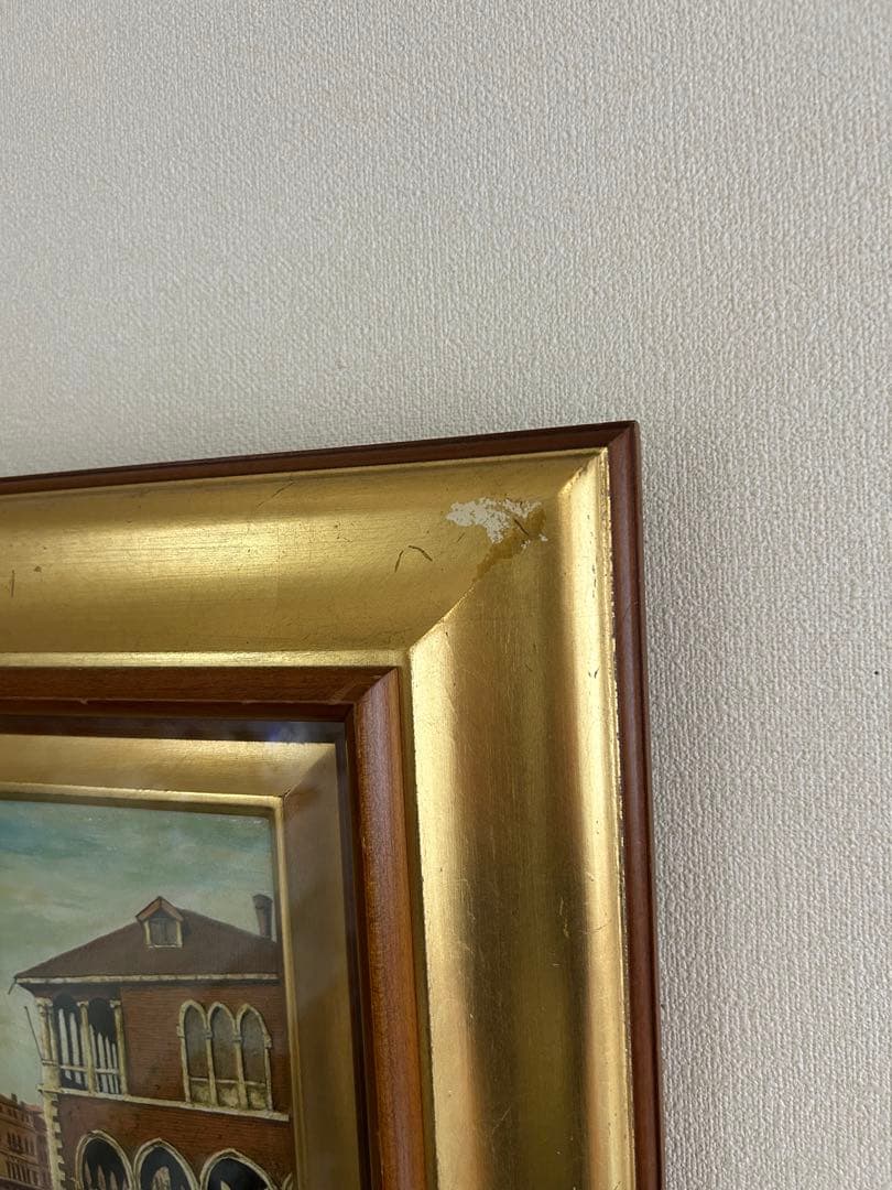 玉之内満雄[ベニス] ヴェネツィアの風景 油彩画 金色フレーム