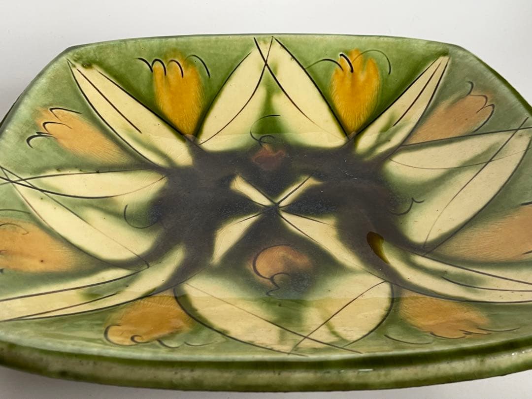 陶芸家　船木研兒　船木研児　舩木　三彩釉線彫　大鉢　オーバル皿　角皿　緑釉