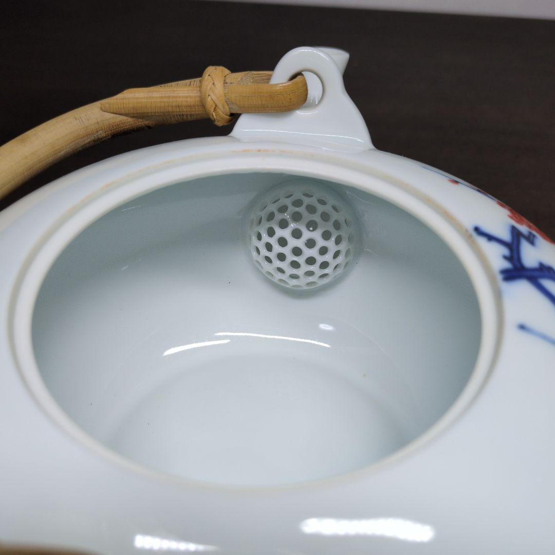 十三代 酒井田柿右衛門 作 染錦 梅文 番茶器(蓋付 湯呑 五客・急須) 共箱