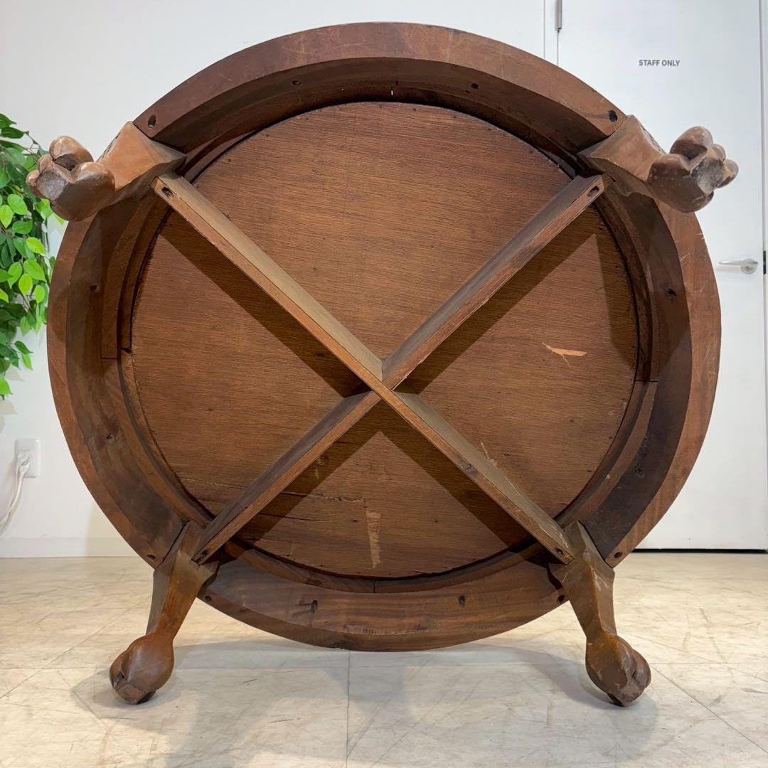 アンティーク彫刻家具 座卓 ちゃぶ台 猫脚 骨董　中国　ローテーブル