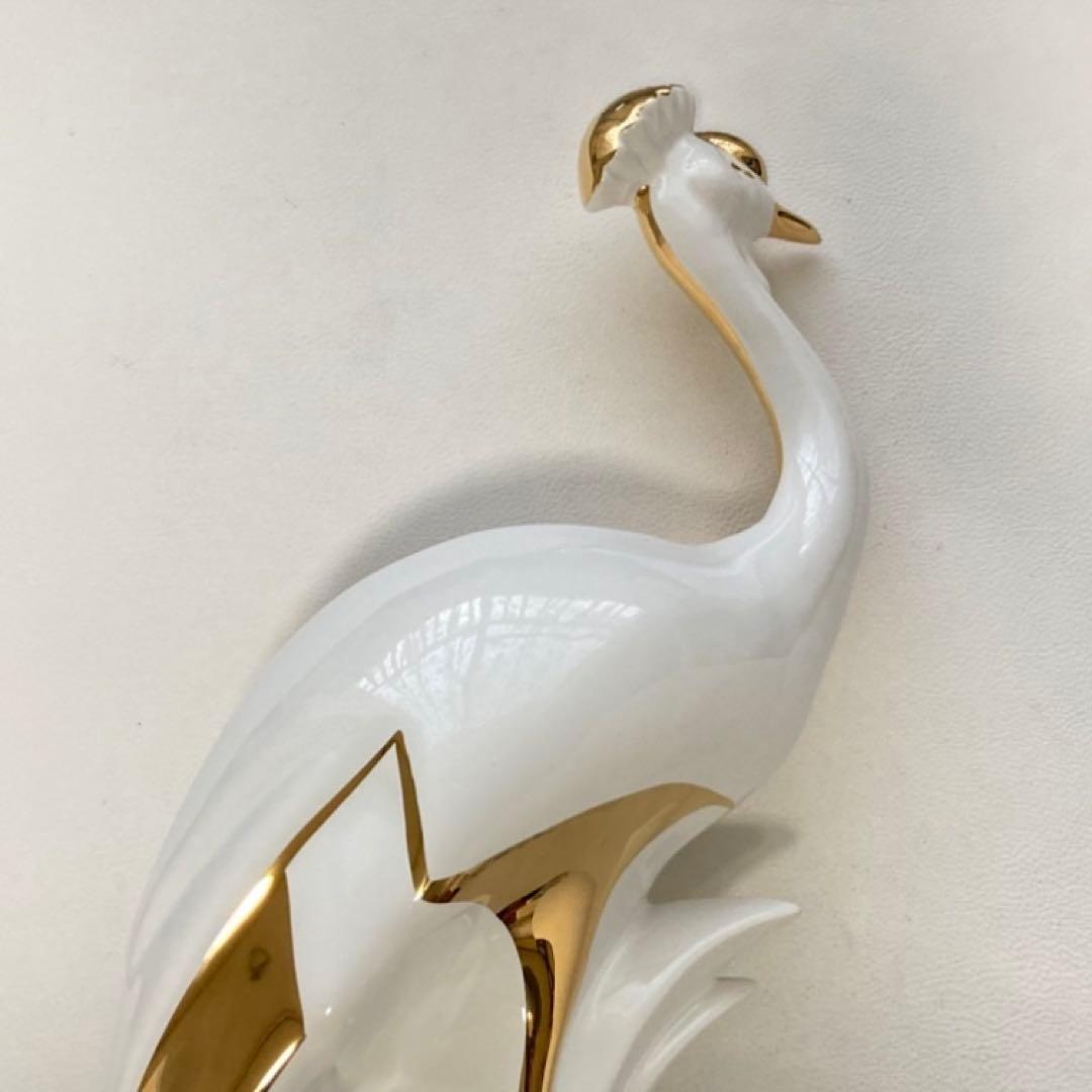 AHURA⁇ 鳥 置物 オブジェ ゴールド 金彩 白磁 陶磁器 レトロ