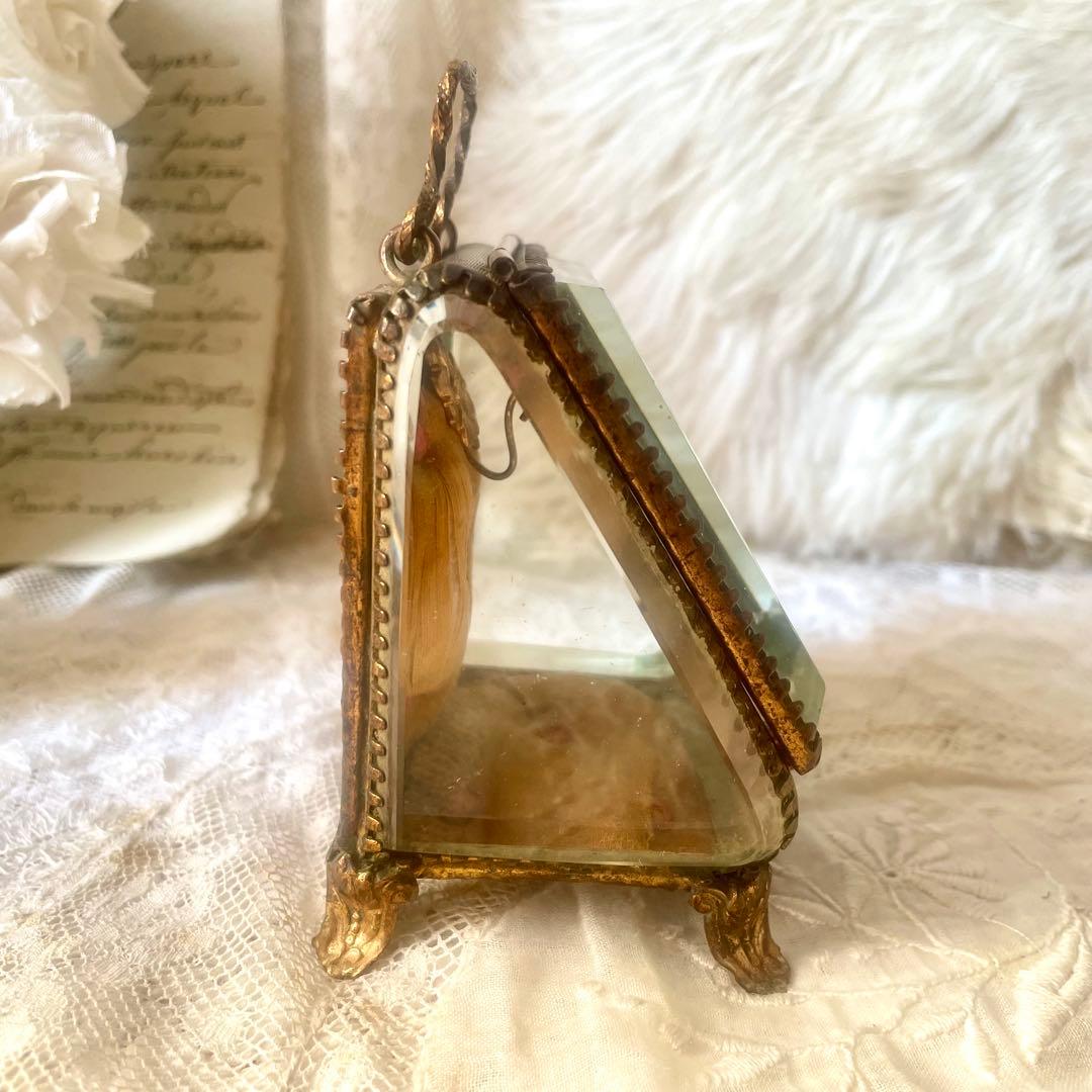 あけみん　ベベルガラス懐中時計ケースジュエリーボックスフランスアンティーク