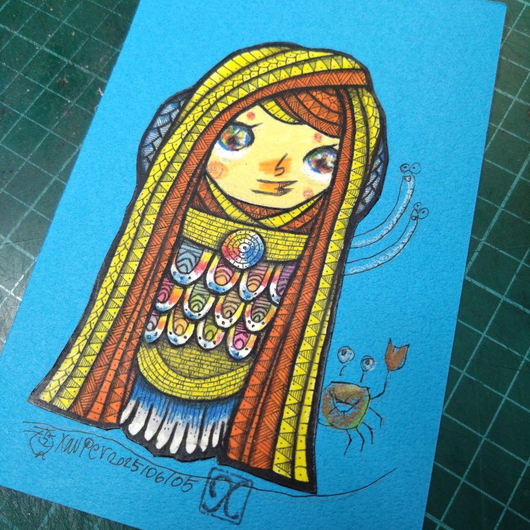 【ザビちゃん】【原画肉筆】疫病退散・アマビエさま・巫女さま風