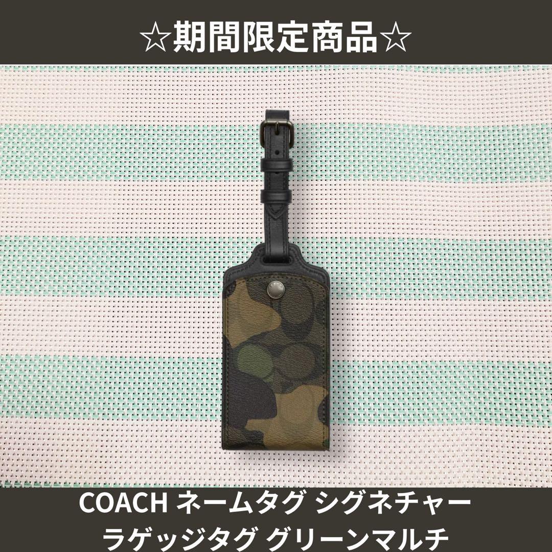 ☆期間限定品☆COACH ネームタグ シグネチャー ラゲッジタグ グリーンマルチ