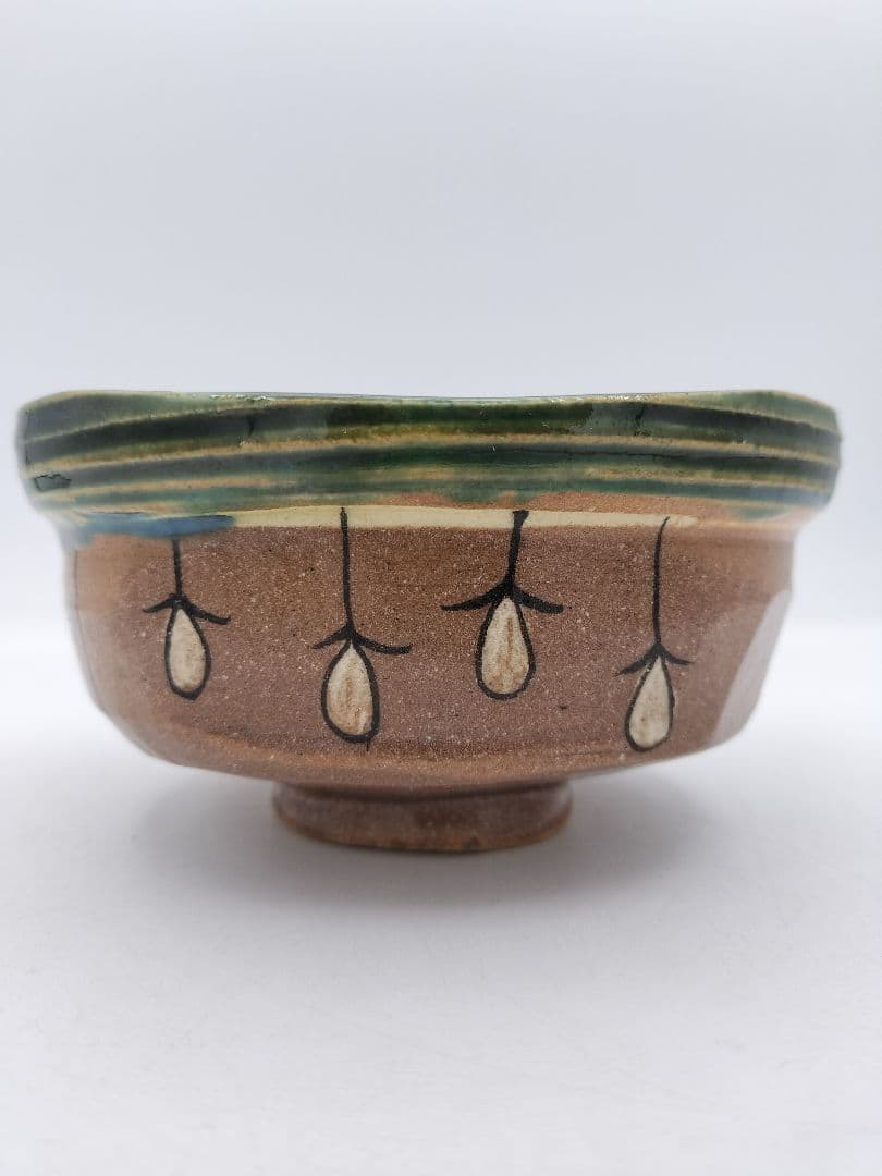 c010茶碗 赤織部 忍冬庵 不二窯 佐藤和子 木箱 茶道具　古物