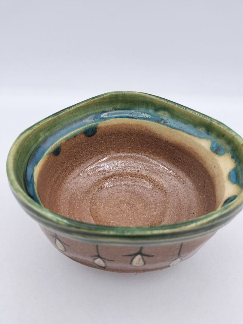 c010茶碗 赤織部 忍冬庵 不二窯 佐藤和子 木箱 茶道具　古物