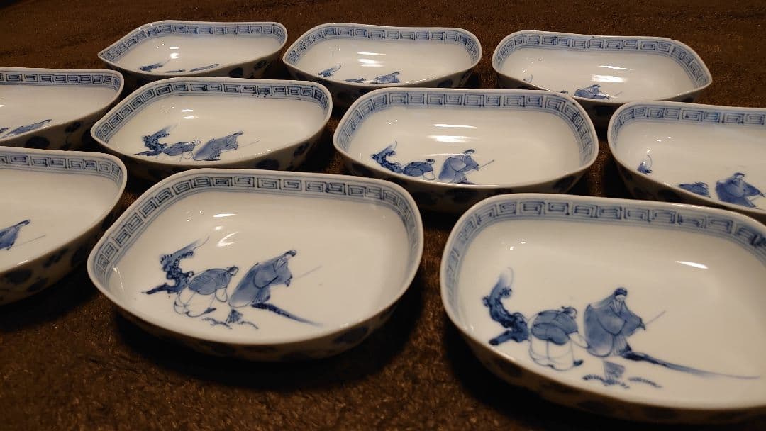 古伊万里　伊万里　染付　江戸期　大名　菓子皿　楕円皿　蔵出し　10客