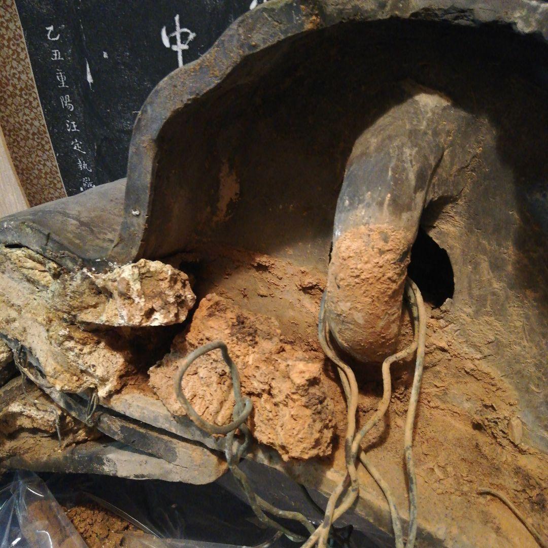 大旧家江戸時代後期屋敷大棟用宝珠古鬼瓦横幅８０センチ高さ４５センチ赤土漆喰付き品