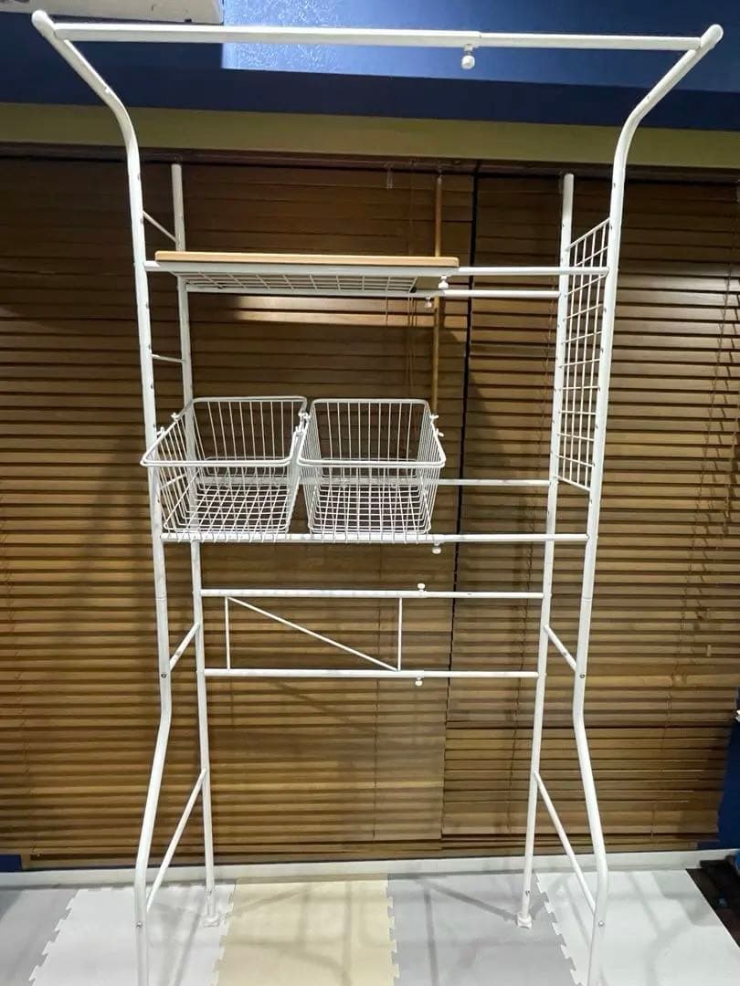 多機能ランドリーラック　棚板、カゴ２つ付き　ホワイト