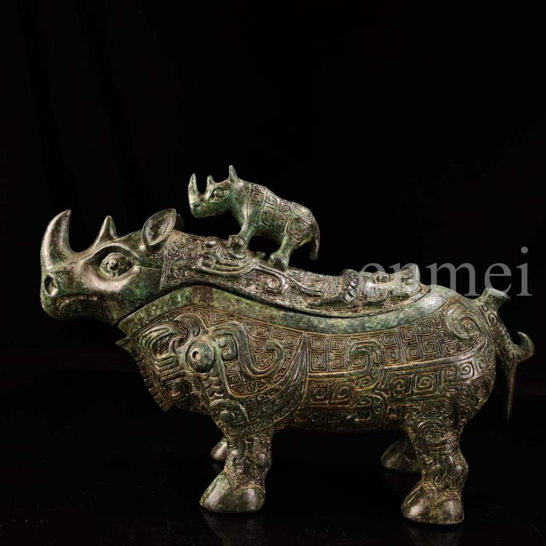 中国古美術・下鄕収集・青銅製牛觥・サイ・鏨刻高浮彫・純銅製・置物・風水開運・酒具