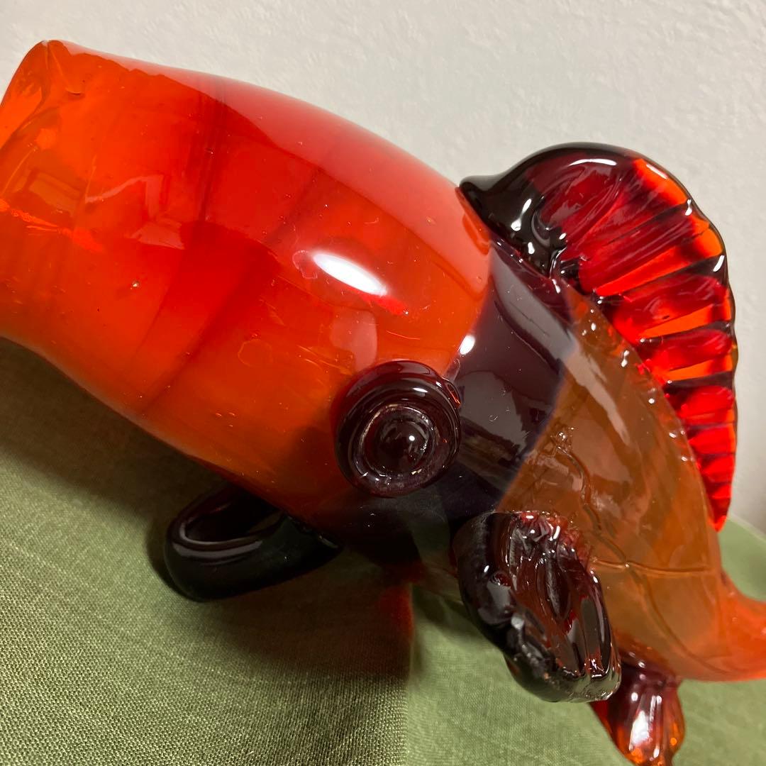 置物　古ガラス　鯉　古美術