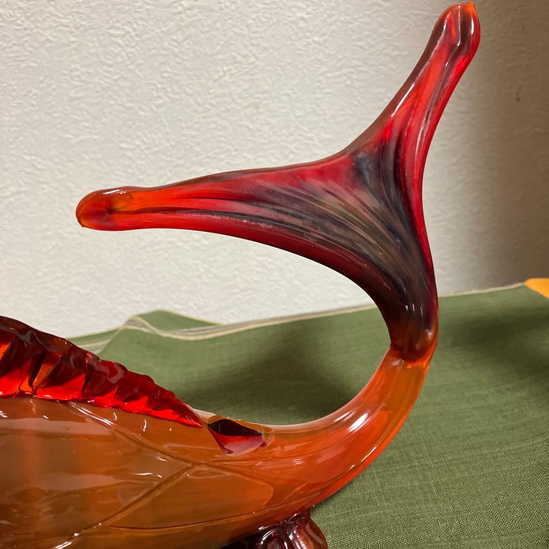 置物　古ガラス　鯉　古美術