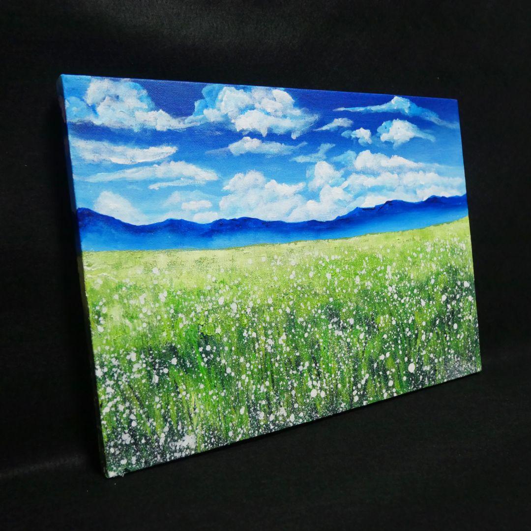 油絵 油彩 油彩画 絵 絵画 【草原に咲く白い花】