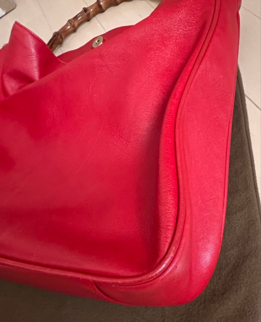 美品♪オールドグッチ　バンブートート大　赤