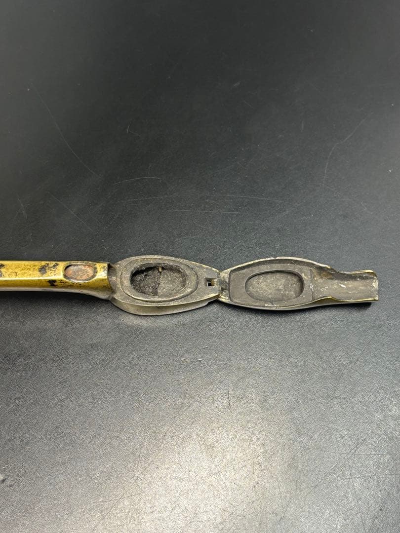 【希少品】陽白草文様一体型矢立 真鍮 アンティーク 矢立 骨董品