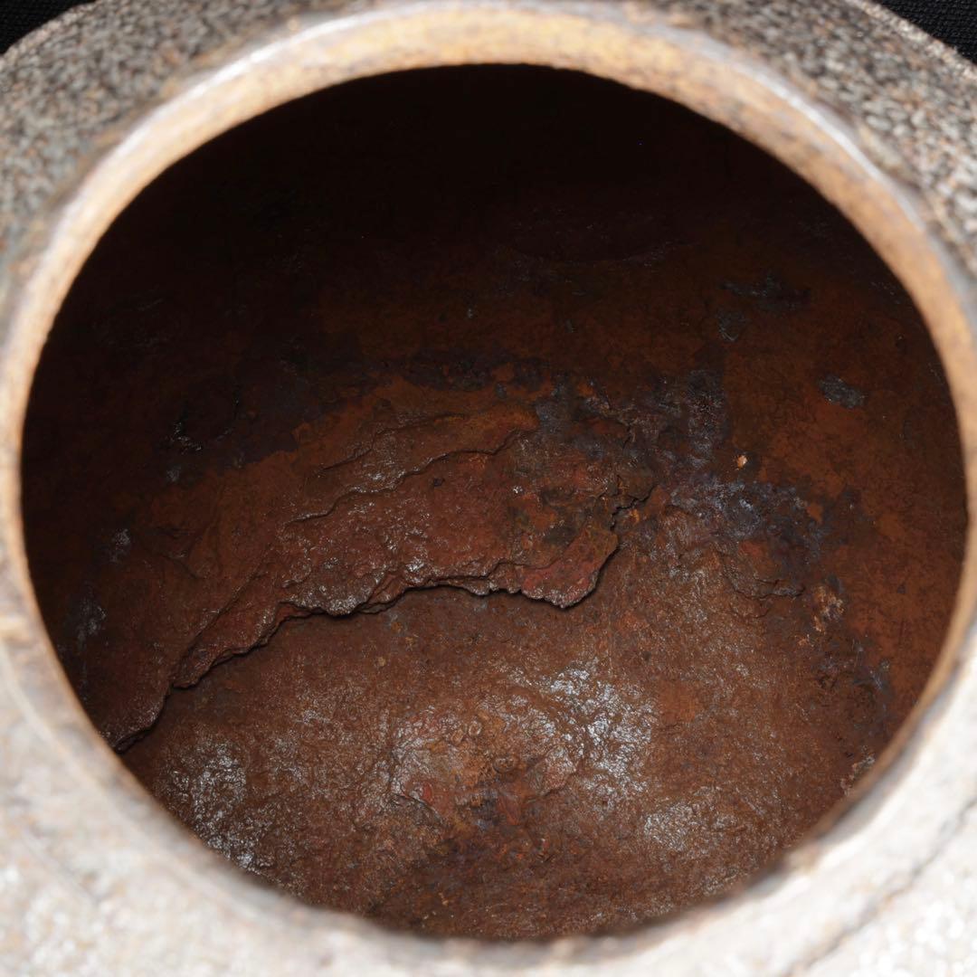 【時代鉄瓶】 龍文堂造摘蓋 渦巻紋鉄瓶 茶道具 煎茶道具 在銘 古美術 骨董品