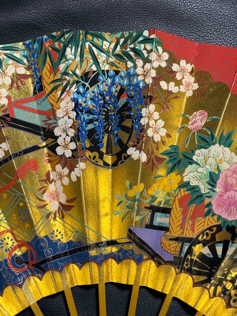 扇子　33cm 十松屋福井扇舗　鬘扇　朱妻明皇貴妃花軍花車図　仕舞扇　能楽　着物