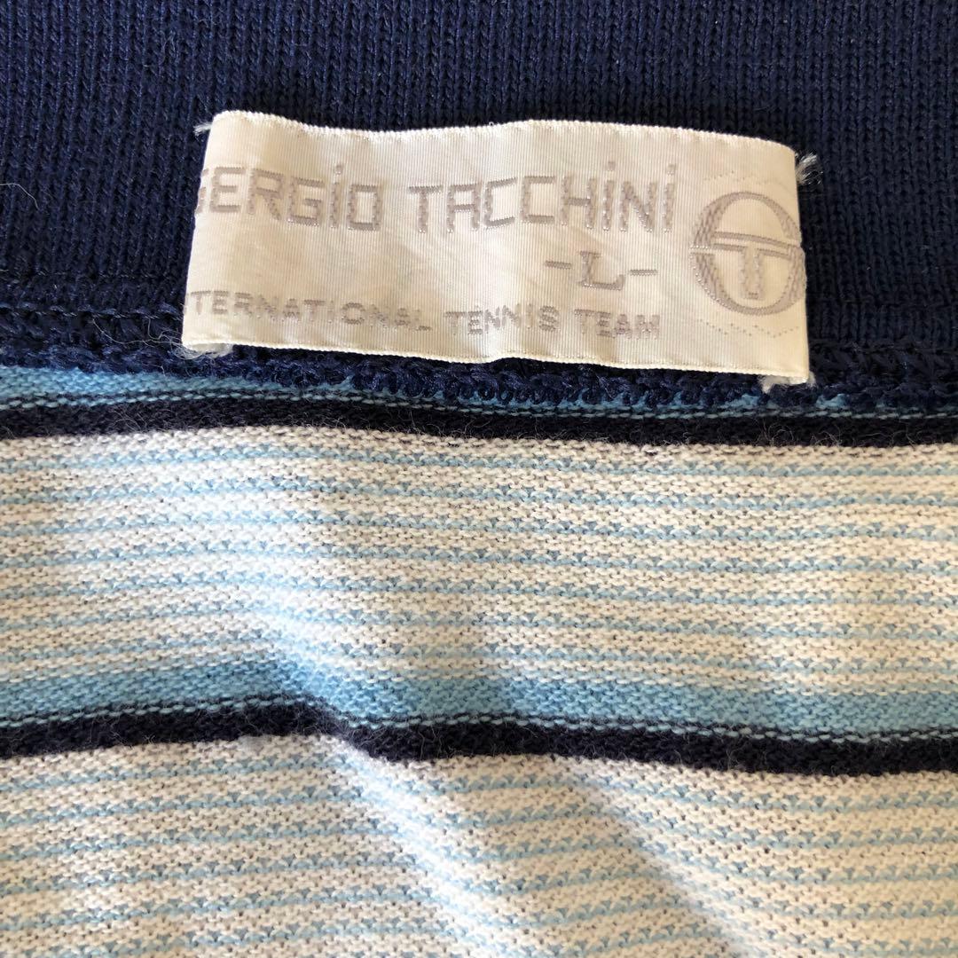 Sergio Tacchini ポロシャツ L 青系ストライプ