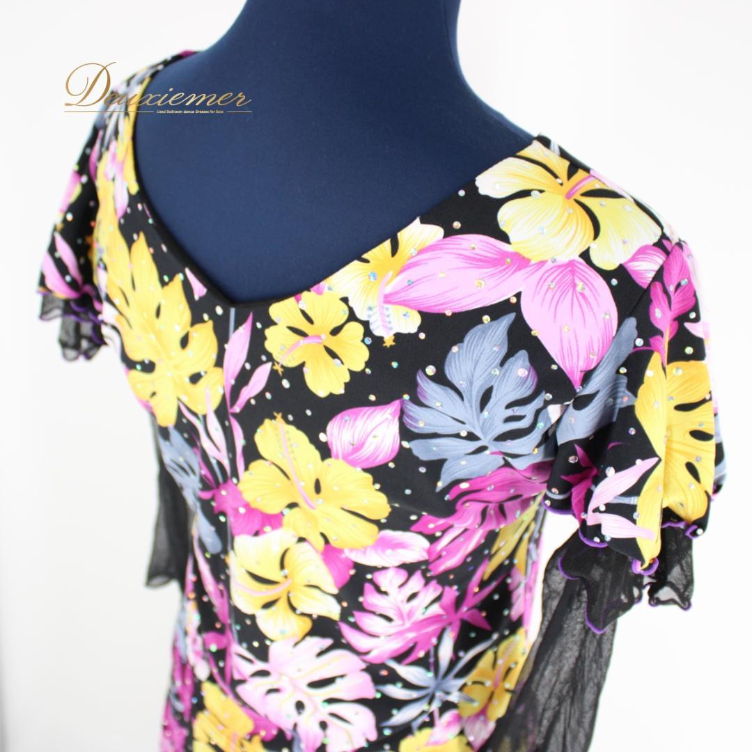 【美品 社交ダンス衣装】上下セット レッスン パーティー 黄色 紫 薄紫 長袖