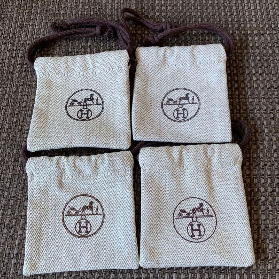 美品エルメス 巾着 保存袋 ポーチ 小物入れ（9x9.5cm）4枚セット